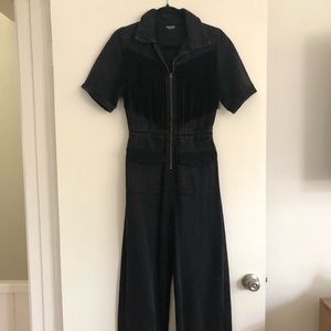 Nasty Gal Black Denim Fringe Jumpsuit